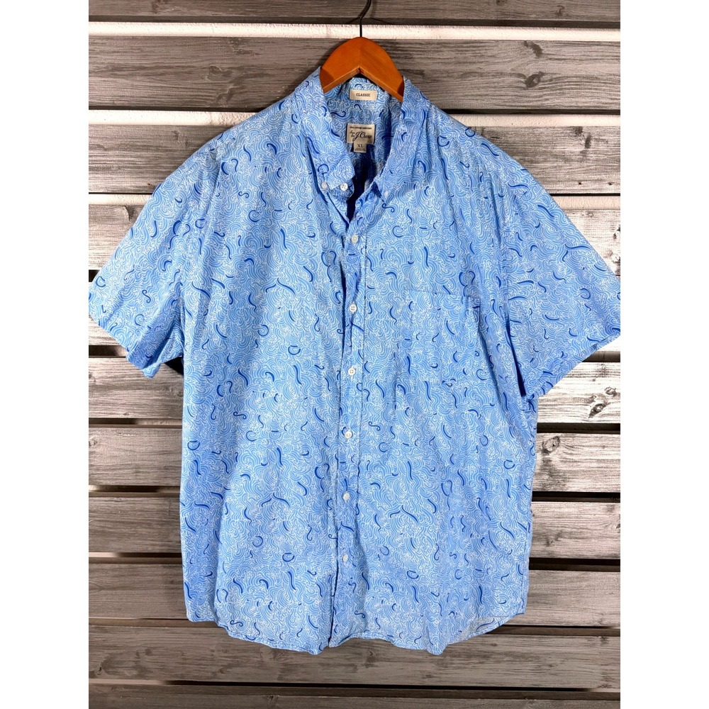 J.Crew Mens XL/L Short Sleeve Button Down Shirt Blue Paisley Wave Print